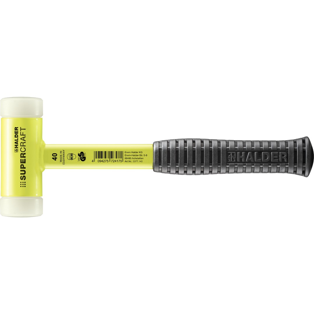 SUPERCRAFT-Schonhammer, mit bruchsicherem Stahlrohrstiel, gelb-fluoreszierend beschichtet und ergonomisch geformtem, rutschsicherem Griff | D=40 mm | 3377.140