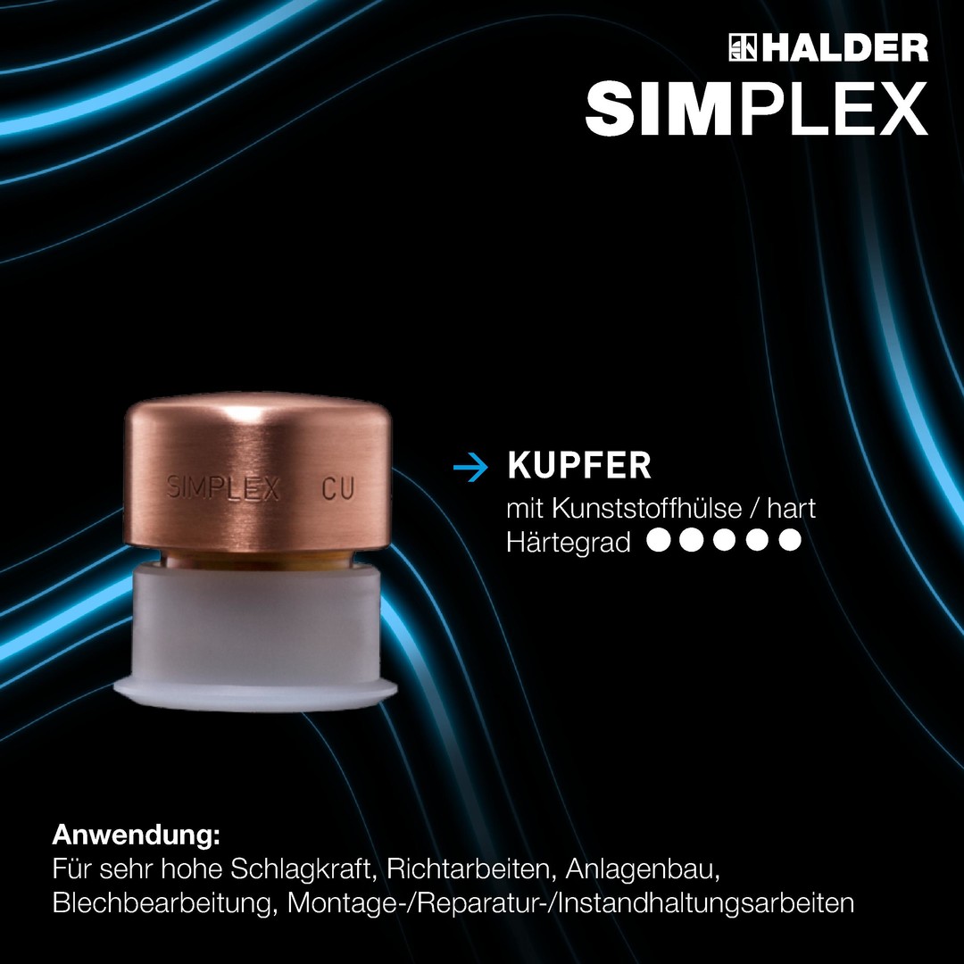 Młotek SIMPLEX z miękkim obuchem, miedź / miękki metal; ze wzmocnioną obudową z żeliwa ciągliwego i trzonkiem z włókna szklanego | D=40 mm | 3749.040
