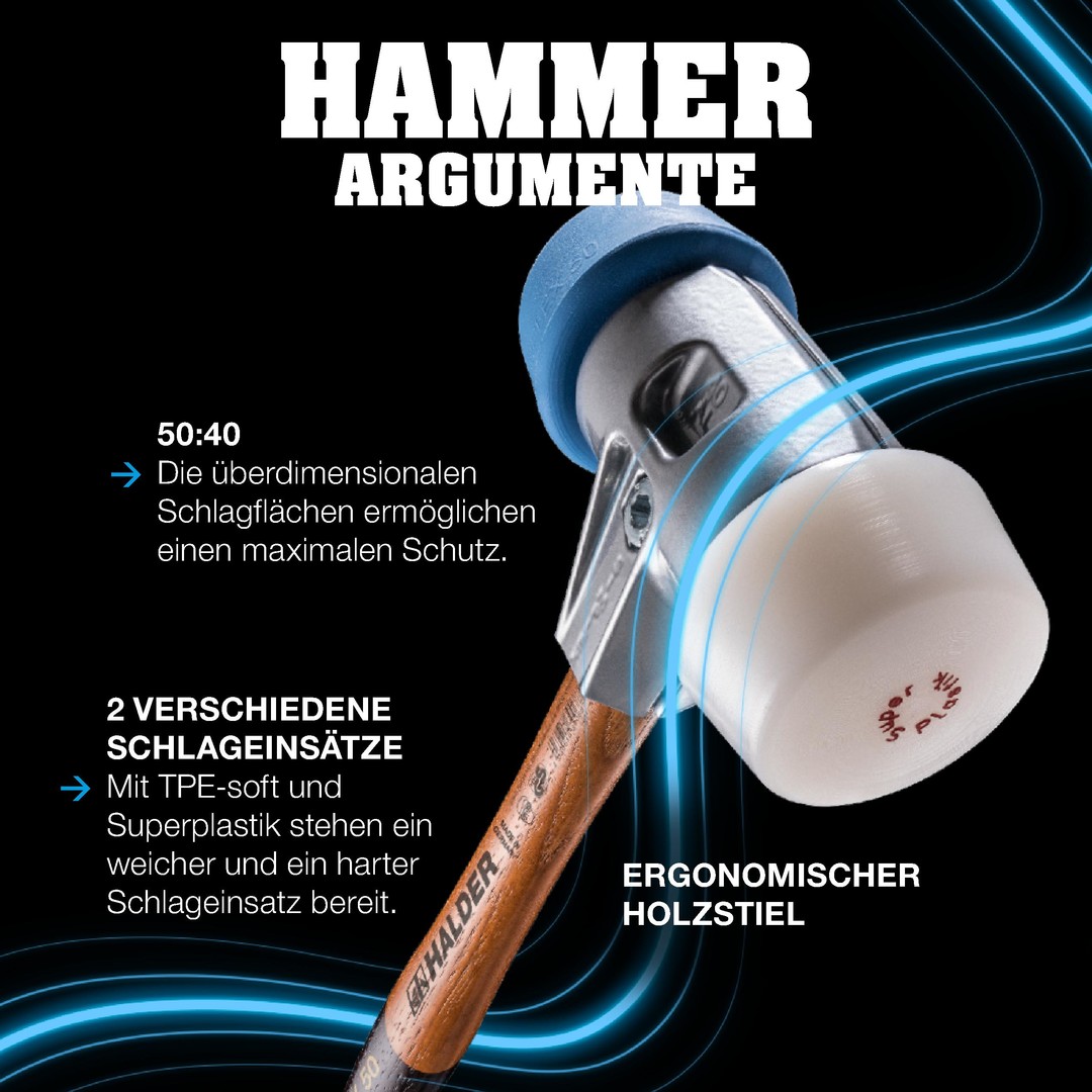 SIMPLEX-Schonhammer, Superplastik; mit Aluminiumgehäuse und hochwertigem Holzstiel | D=50 mm | 3107.051