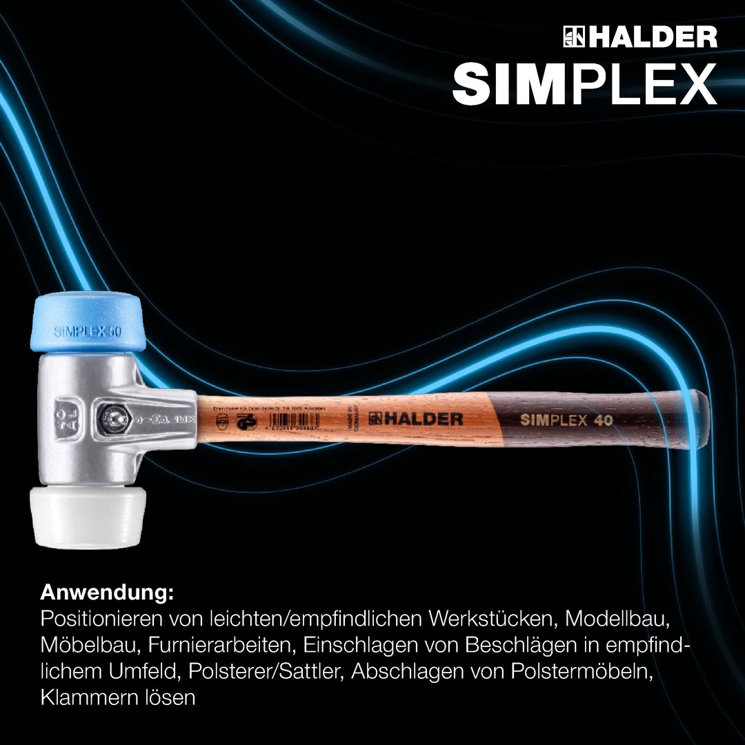SIMPLEX-Schonhammer, TPE-soft / Superplastik; mit Aluminiumgehäuse und hochwertigem Holzstiel | D=50 mm | 3117.051