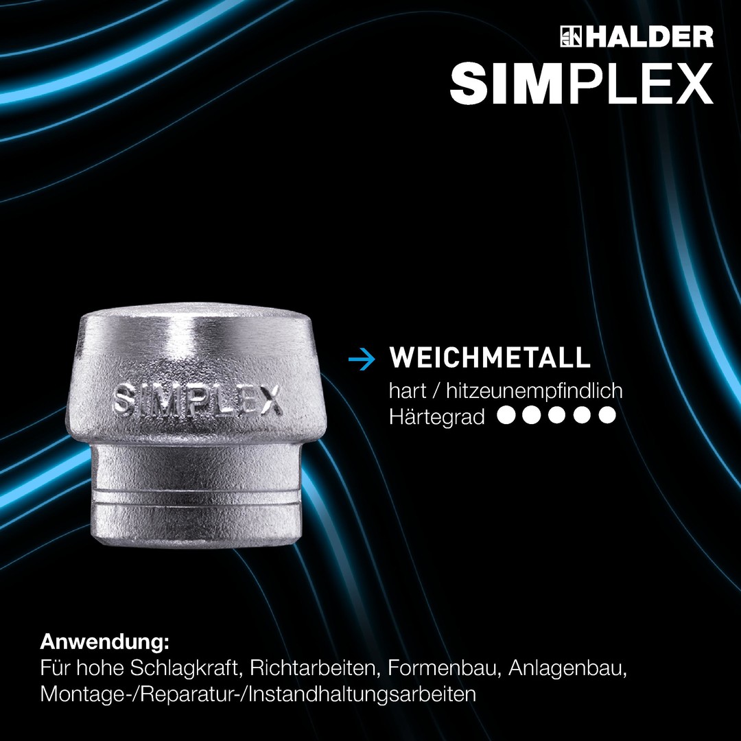 Młotek SIMPLEX z miękkim obuchem, gumowy, z podstawą / miękki metal; z obudową z żeliwa ciągliwego i wysokiej jakości drewnianym trzonkiem | D=60 mm | 3029.260