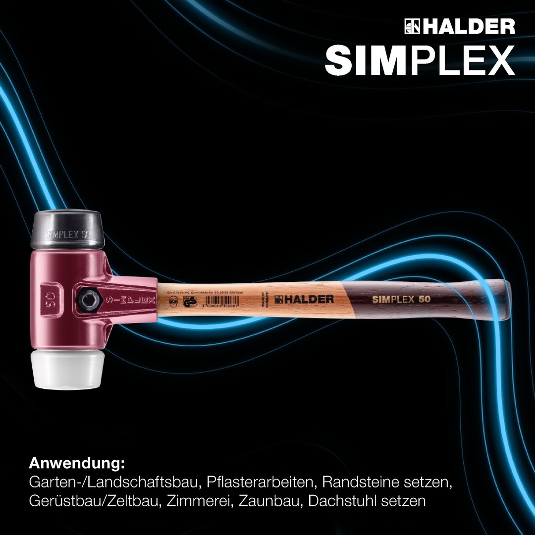 SIMPLEX-Schonhammer, Gummikomposition / Superplastik; mit Tempergussgehäuse und hochwertigem Holzstiel | D=80 mm | 3027.080