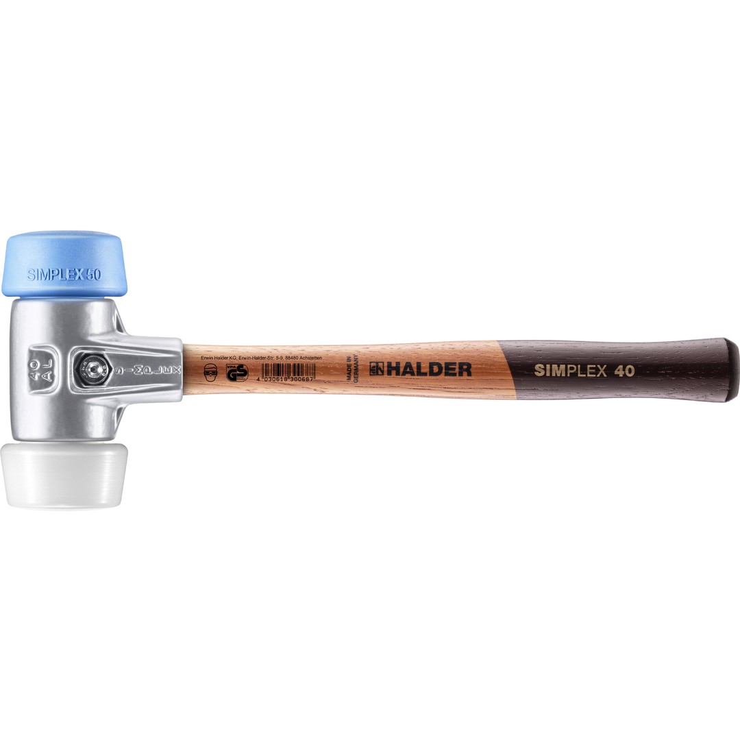 SIMPLEX-Schonhammer, TPE-soft / Superplastik; mit Aluminiumgehäuse und hochwertigem Holzstiel | D=50 mm | 3117.051