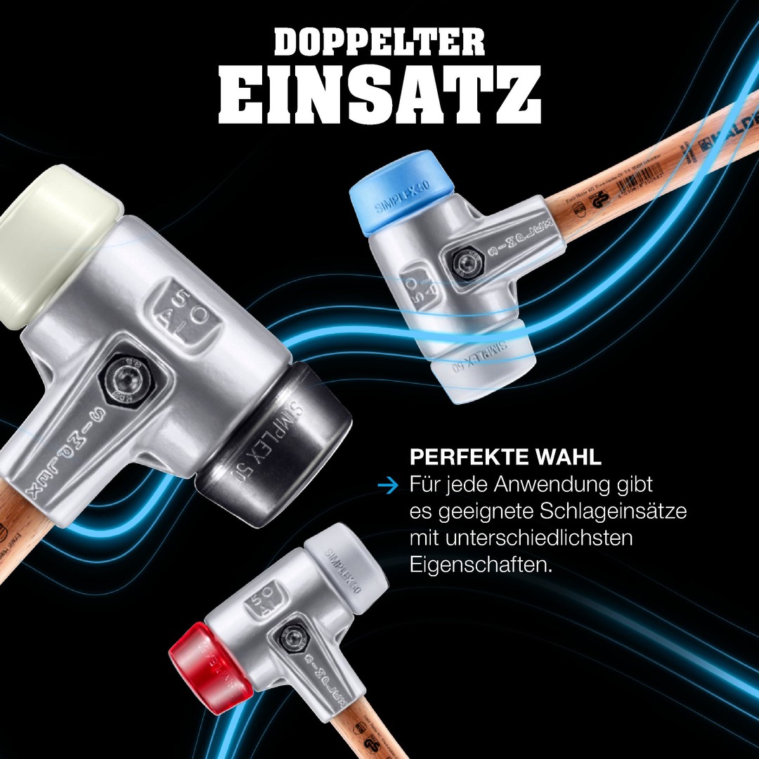 SIMPLEX-Schonhammer, TPE-mid / Superplastik; mit Aluminiumgehäuse und hochwertigem Holzstiel | D=60 mm | 3137.060
