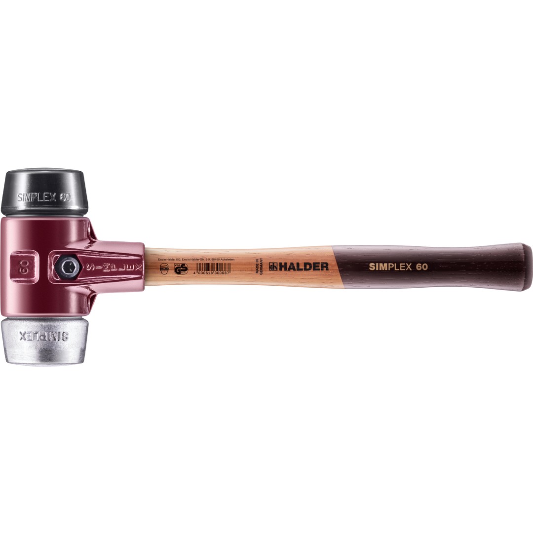 SIMPLEX-Schonhammer, Gummikomposition / Weichmetall; mit Tempergussgehäuse und hochwertigem Holzstiel | D=60 mm | 3029.060