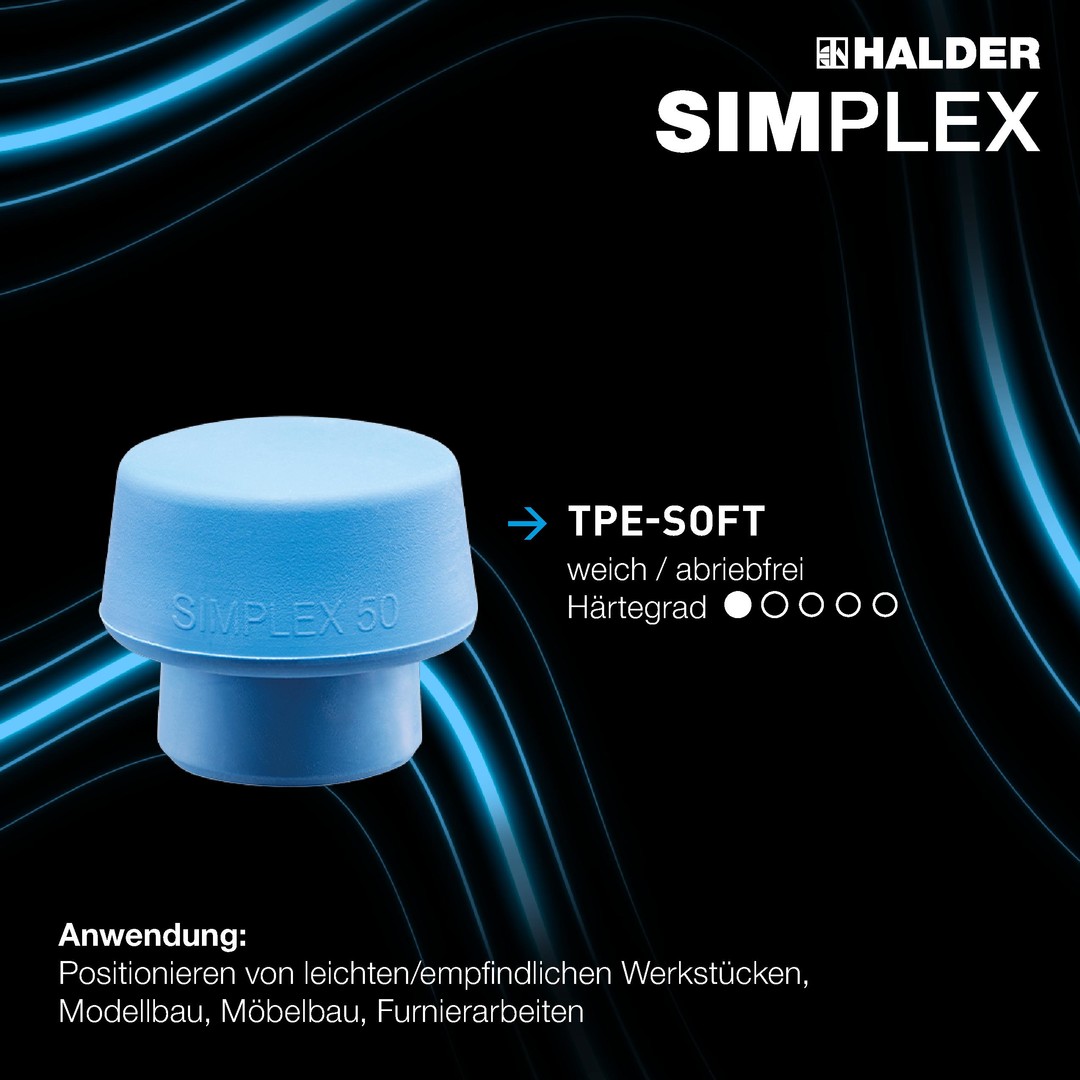 SIMPLEX-Schonhammer, TPE-soft; mit Aluminiumgehäuse und hochwertigem Holzstiel | D=50 mm | 3101.051