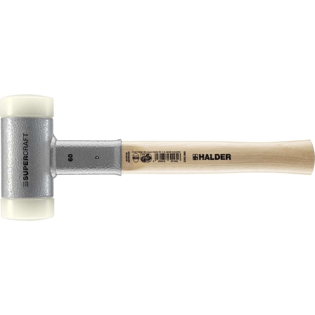 Młotek SUPERCRAFT z miękkim obuchem, z tłumiącym drgania, ergonomicznie ukształtowanym i lakierowanym trzonkiem hikorowym | D=60 mm | 3366.060