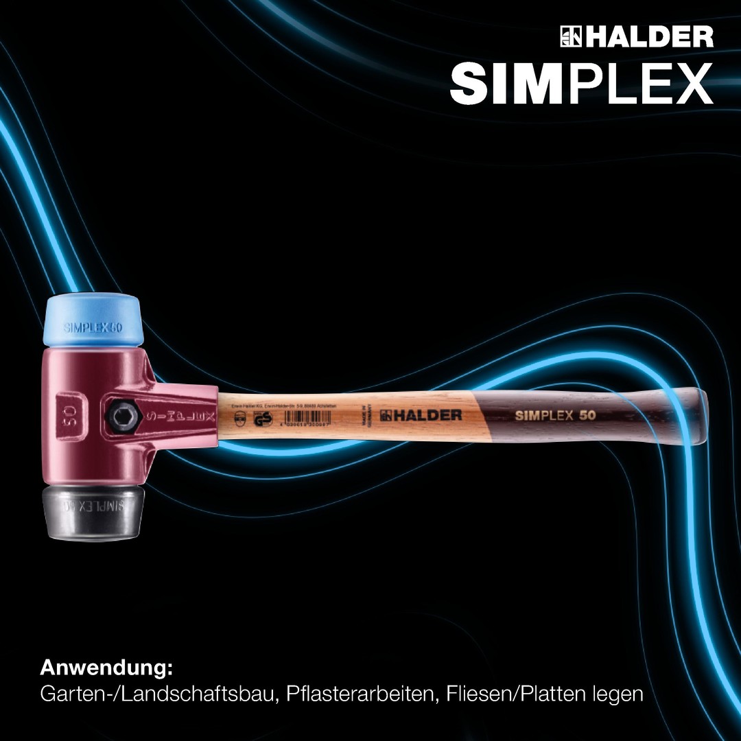 Młotek SIMPLEX z miękkim obuchem, kompozycja TPE-miękki/guma; z obudową z żeliwa ciągliwego i wysokiej jakości drewnianym trzonkiem | D=60 mm | 3012.060