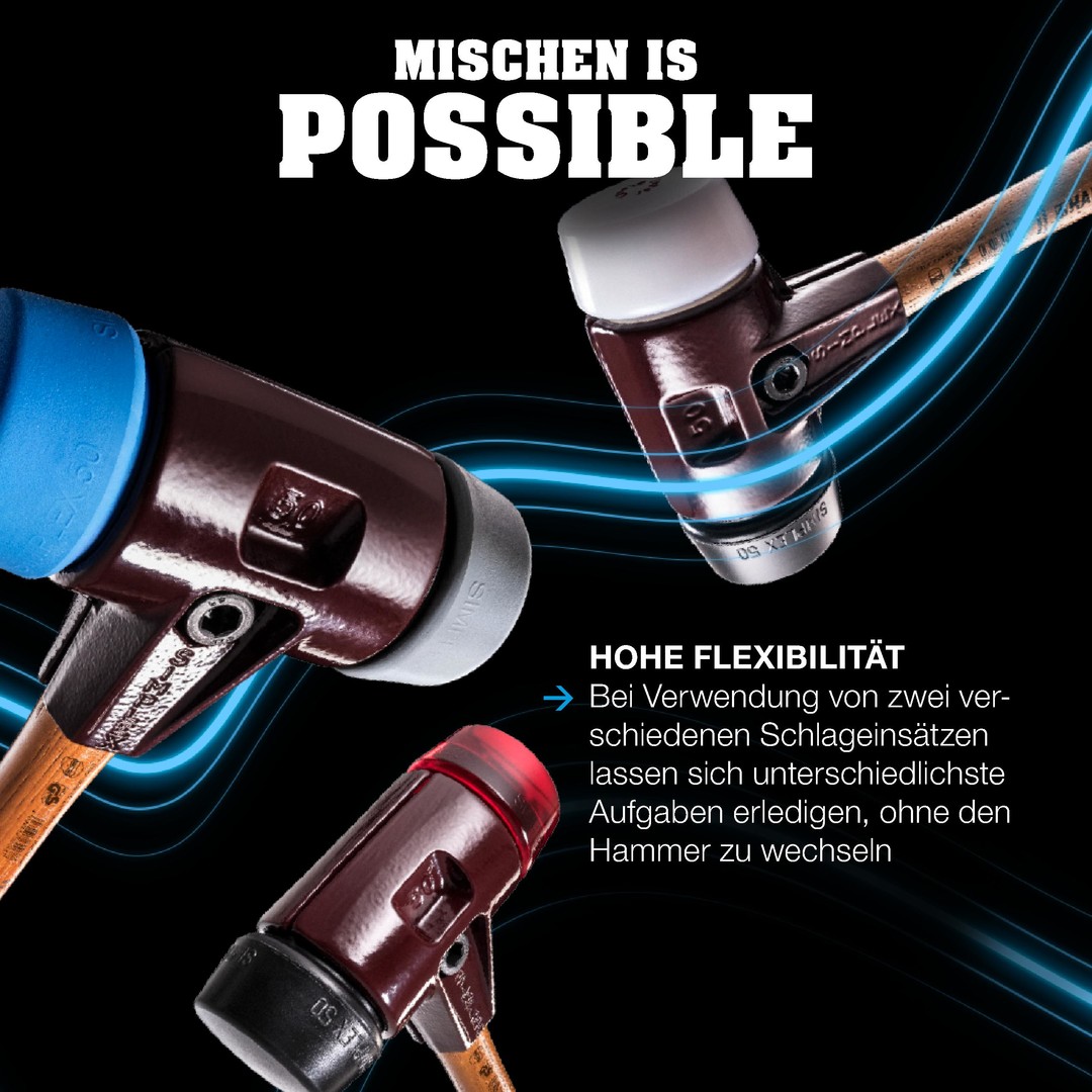 SIMPLEX-Vorschlaghammer, Gummikomposition / Superplastik; mit Tempergussgehäuse und Hickorystiel | D=100 mm | 3027.100