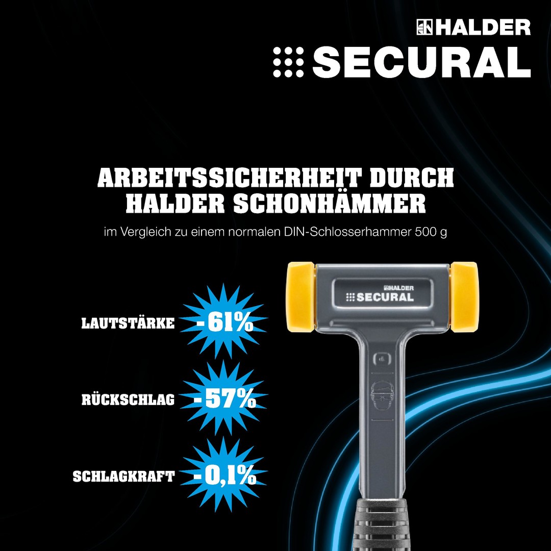 SECURAL-Schonhammer, Kopf und Stiel bruchsicher aus einem Stück Stahl, Schlageinsätze rechteckig | L=35 mm / B=45 mm | 3380.045