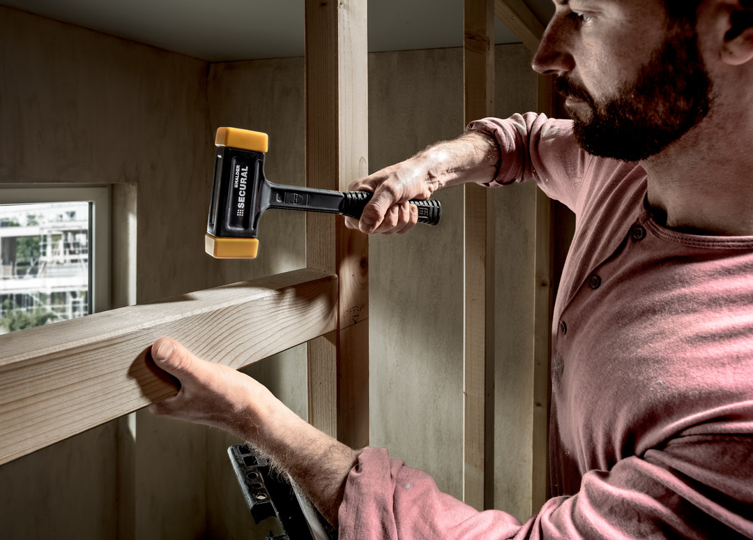 SECURAL-Schonhammer, Kopf und Stiel bruchsicher aus einem Stück Stahl, Schlageinsätze rechteckig | L=35 mm / B=45 mm | 3380.045