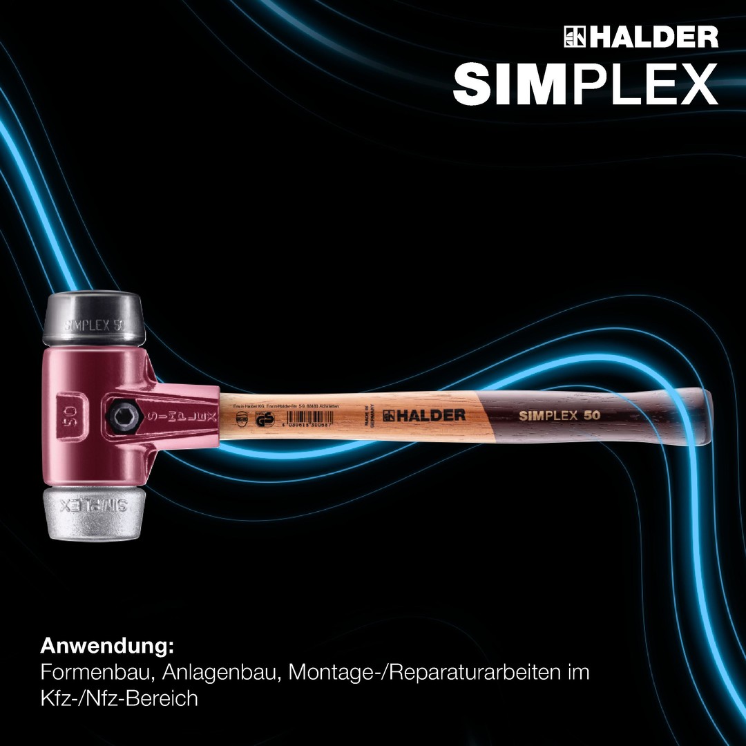 Młotek SIMPLEX z miękkim obuchem, kompozycja gumy i miękkiego metalu; z obudową z żeliwa ciągliwego i wysokiej jakości drewnianym trzonkiem | D=80 mm | 3029.080