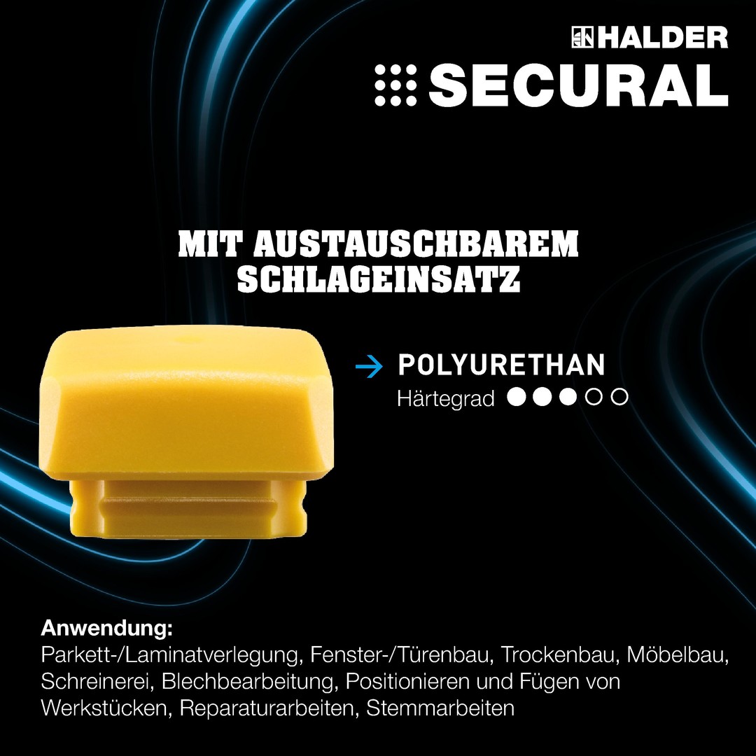 SECURAL-Schonhammer, Kopf und Stiel bruchsicher aus einem Stück Stahl, Schlageinsätze rechteckig | L=35 mm / B=45 mm | 3380.045