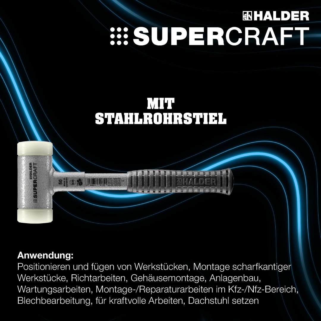SUPERCRAFT-Schonhammer, mit bruchsicherem Stahlrohrstiel und ergonomisch geformtem, rutschsicherem Griff | D=70 mm | 3377.070