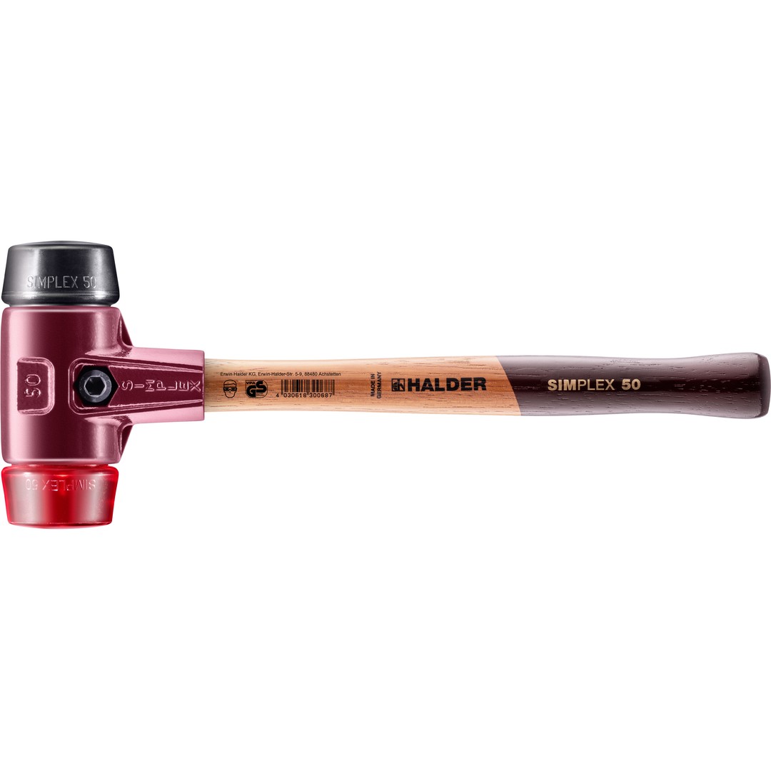 SIMPLEX-Schonhammer, Gummikomposition / Plastik; mit Tempergussgehäuse und hochwertigem Holzstiel | D=50 mm | 3026.050
