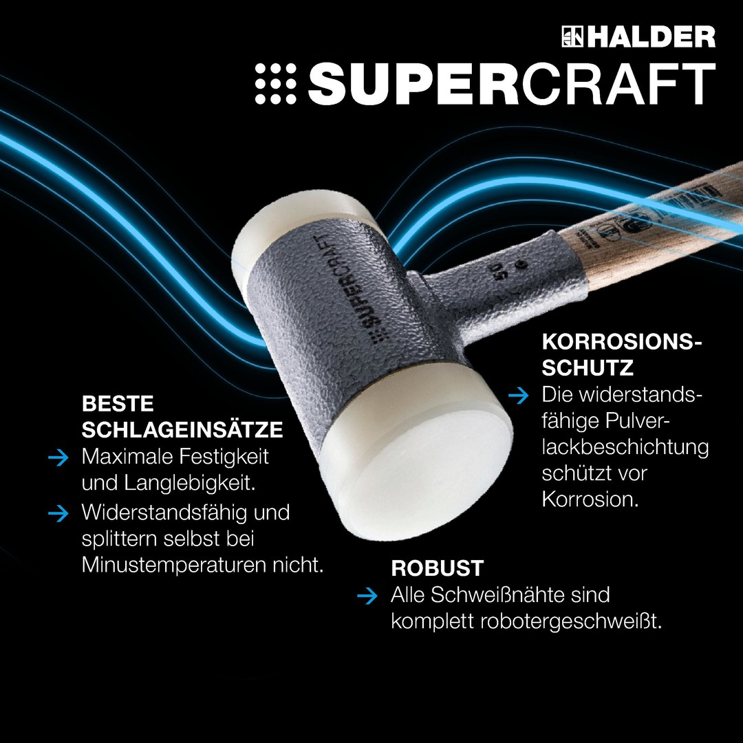 SUPERCRAFT-Schonhammer, mit bruchsicherem Stahlrohrstiel, gelb-fluoreszierend beschichtet und ergonomisch geformtem, rutschsicherem Griff | D=60 mm | 3377.160
