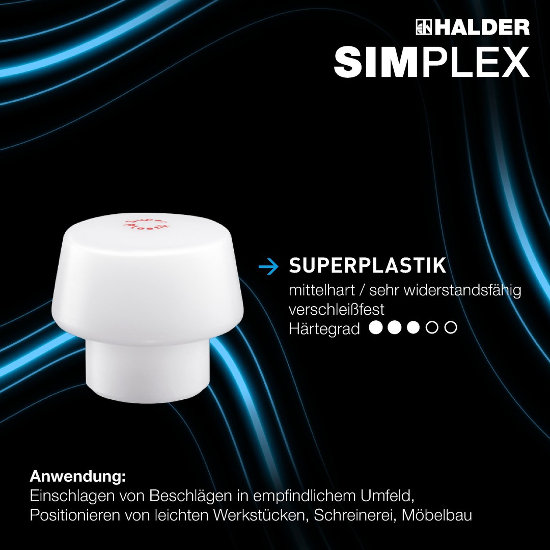 SIMPLEX-Schonhammer, Superplastik; mit Aluminiumgehäuse und hochwertigem Holzstiel | D=50 mm | 3107.051