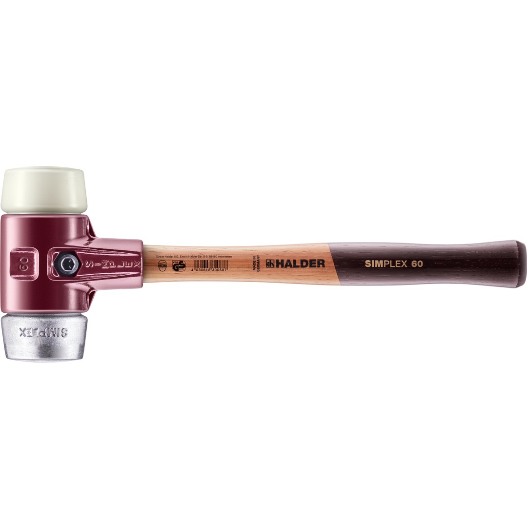 SIMPLEX-Schonhammer, Nylon / Weichmetall; mit Tempergussgehäuse und hochwertigem Holzstiel | D=60 mm | 3089.060