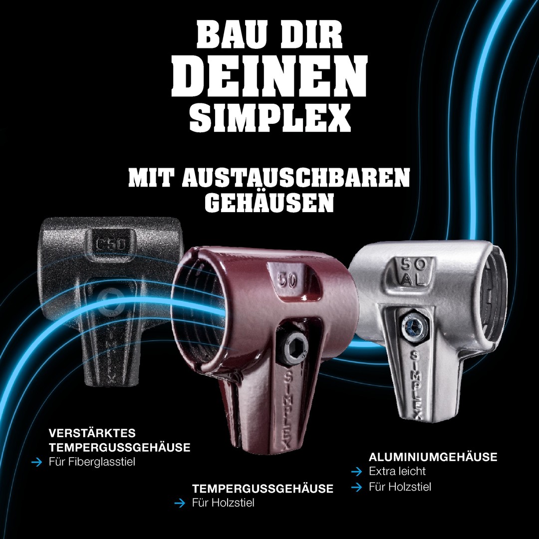 SIMPLEX-Vorschlaghammer, Gummikomposition, mit Standfuß / Superplastik; mit Tempergussgehäuse und Hickorystiel | D=60 mm | 3027.261