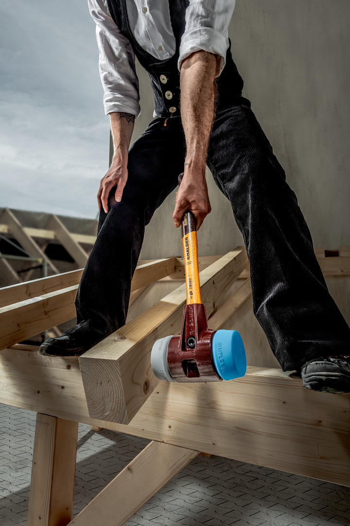 SIMPLEX-Schonhammer, TPE-soft / TPE-mid; mit Tempergussgehäuse und hochwertigem Holzstiel | D=60 mm | 3013.060