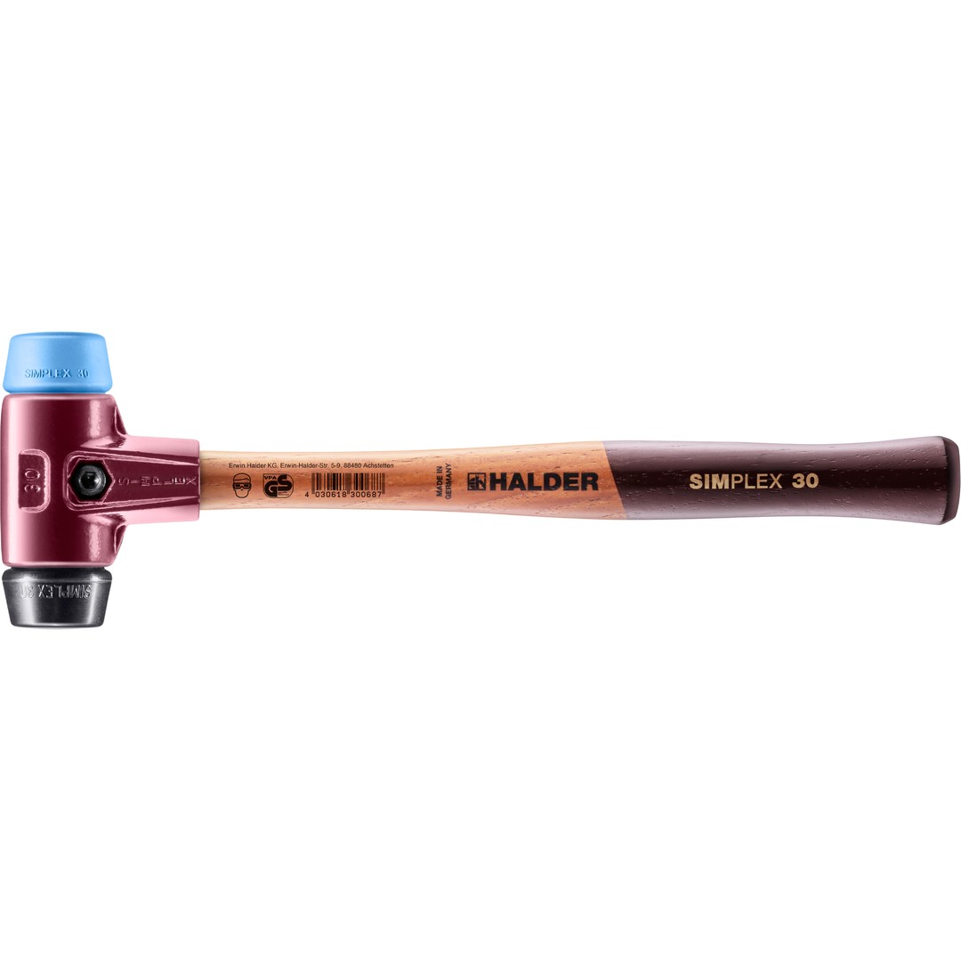 SIMPLEX-Schonhammer, TPE-soft / Gummikomposition; mit Tempergussgehäuse und hochwertigem Holzstiel | D=30 mm | 3012.030