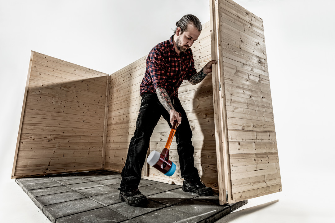 SIMPLEX-Schonhammer, TPE-soft / TPE-mid; mit Tempergussgehäuse und hochwertigem Holzstiel | D=60 mm | 3013.060