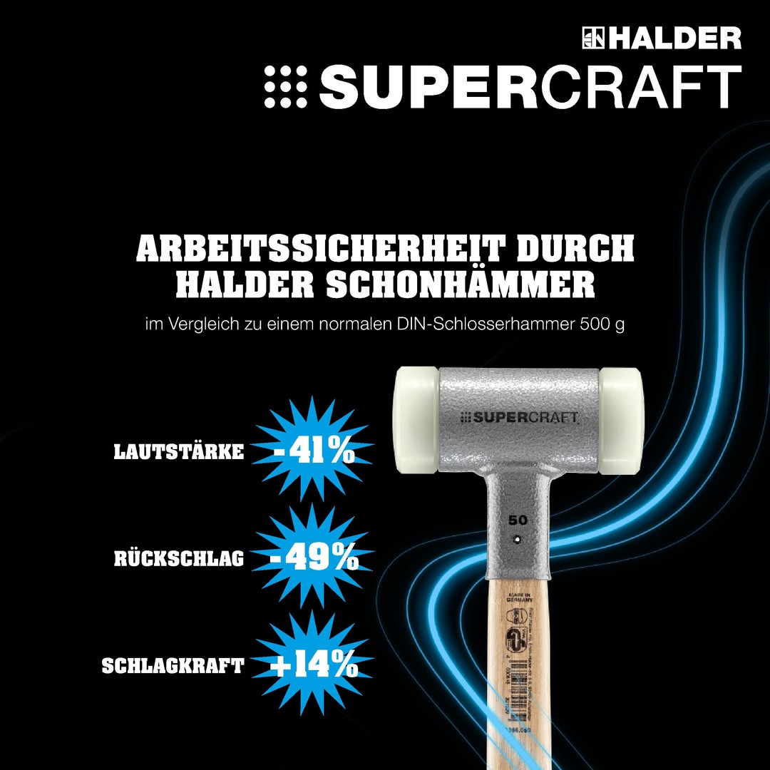 SUPERCRAFT-Schonhammer, mit bruchsicherem Stahlrohrstiel, gelb-fluoreszierend beschichtet und ergonomisch geformtem, rutschsicherem Griff | D=60 mm | 3377.160