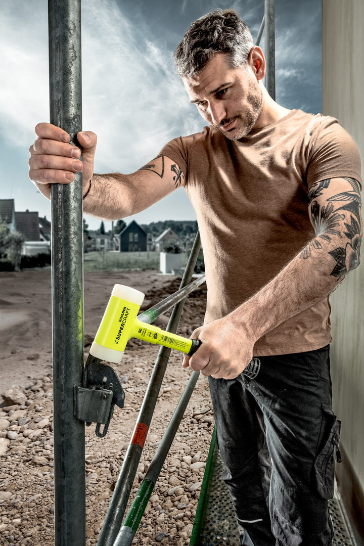 SUPERCRAFT-Schonhammer, mit bruchsicherem Stahlrohrstiel, gelb-fluoreszierend beschichtet und ergonomisch geformtem, rutschsicherem Griff | D=60 mm | 3377.160