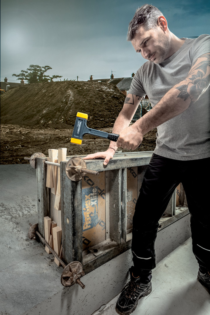 SECURAL-Schonhammer, Kopf und Stiel bruchsicher aus einem Stück Stahl, Schlageinsätze rechteckig | L=35 mm / B=45 mm | 3380.045