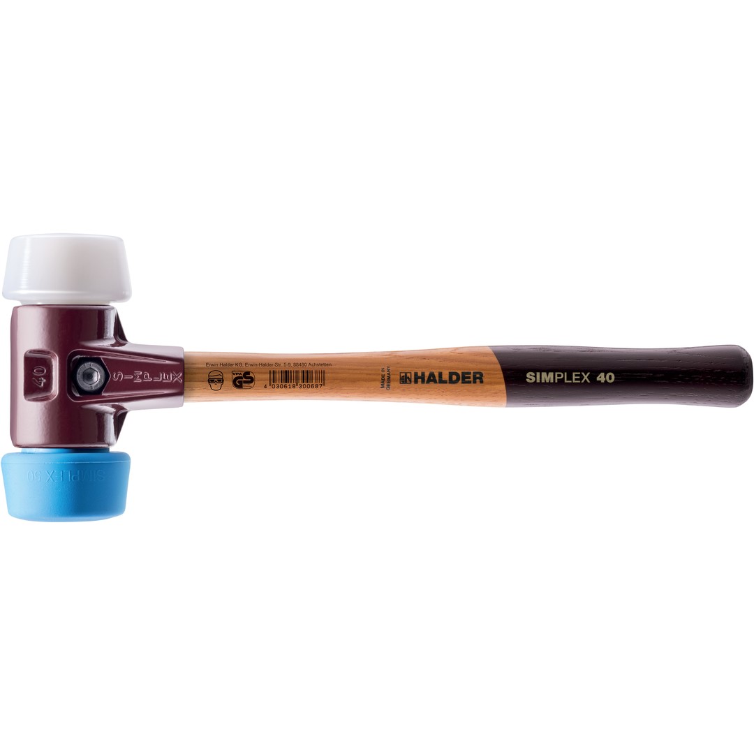 SIMPLEX-Schonhammer, TPE-soft / Superplastik; mit Tempergussgehäuse und hochwertigem Holzstiel | D=50 mm | 3017.051