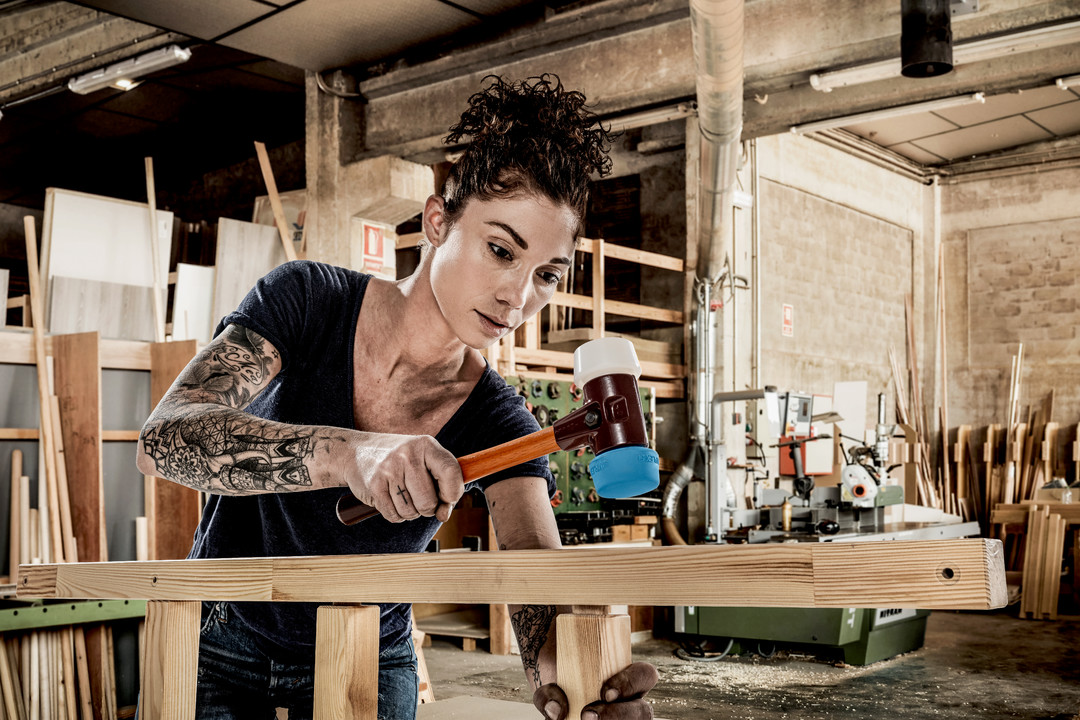 SIMPLEX-Schonhammer, TPE-soft / Superplastik; mit Tempergussgehäuse und hochwertigem Holzstiel | D=50 mm | 3017.051