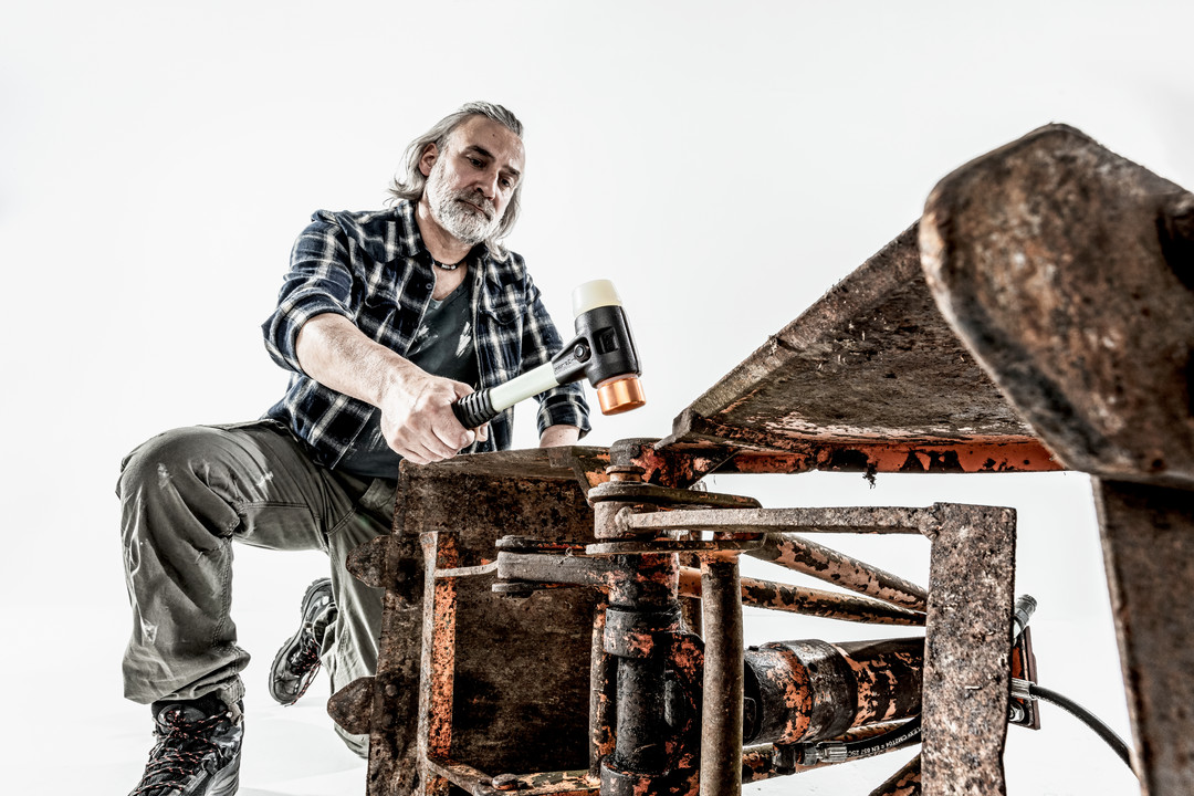 SIMPLEX-Schonhammer, Kupfer / Nylon; mit verstärktem Tempergussgehäuse und Fiberglasstiel | D=40 mm | 3748.040