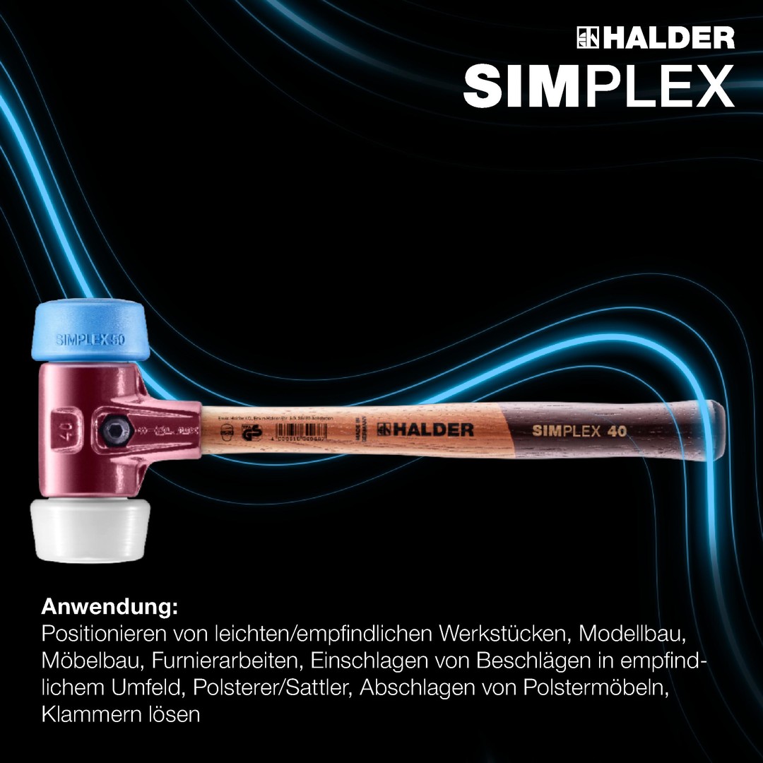 SIMPLEX-Schonhammer, TPE-soft / Superplastik; mit Tempergussgehäuse und hochwertigem Holzstiel | D=50 mm | 3017.051