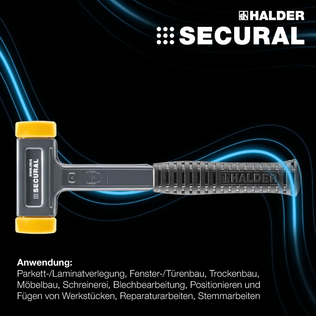 SECURAL-Schonhammer, Kopf und Stiel bruchsicher aus einem Stück Stahl, Schlageinsätze rechteckig | L=35 mm / B=45 mm | 3380.045
