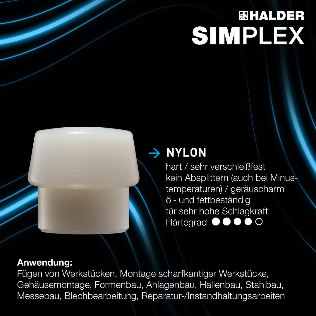 SIMPLEX-Schonhammer, Kupfer / Nylon; mit verstärktem Tempergussgehäuse und Fiberglasstiel | D=40 mm | 3748.040
