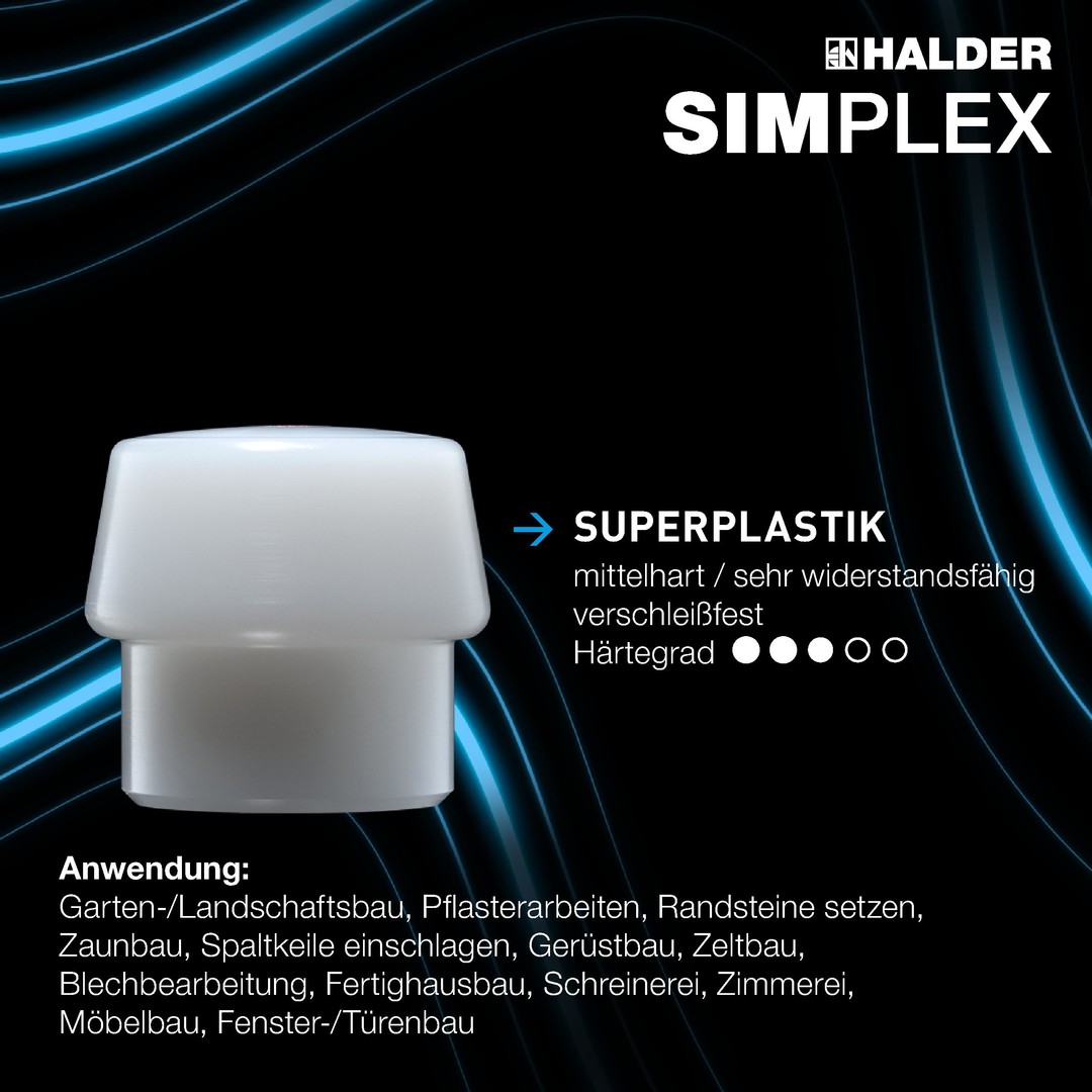 SIMPLEX-Vorschlaghammer, Gummikomposition, mit Standfuß / Superplastik; mit Tempergussgehäuse und Hickorystiel | D=60 mm | 3027.261