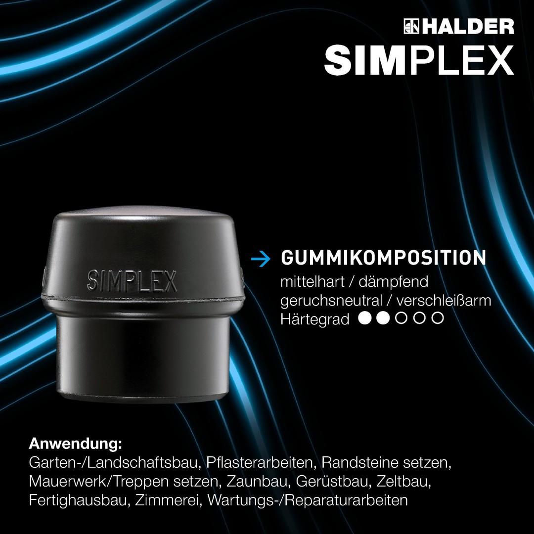 SIMPLEX-Vorschlaghammer, Gummikomposition / Superplastik; mit Tempergussgehäuse und Hickorystiel | D=100 mm | 3027.100